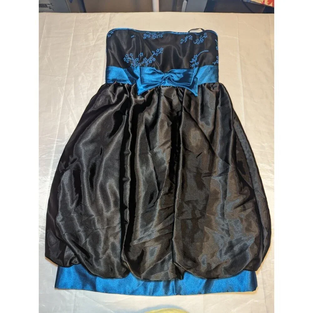 jessica mcclintock for gunne sax dress Blue/Black Strapless Size 3 - Picture 13 of 16